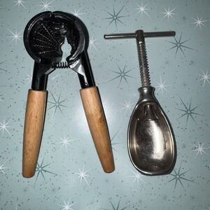 Vintage 1940s HMQ‎ Metal Nutcracker & Wood Handle Nutcracker Set Kitchen Tools